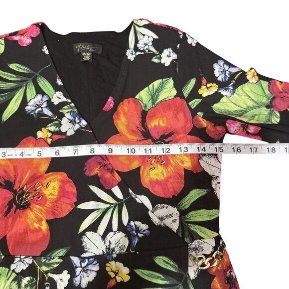Thalia Sodi Womens Black Floral Tropical Print Bell Sleeve V-Neck Long Sleeve XS - Picture 5 of 8
